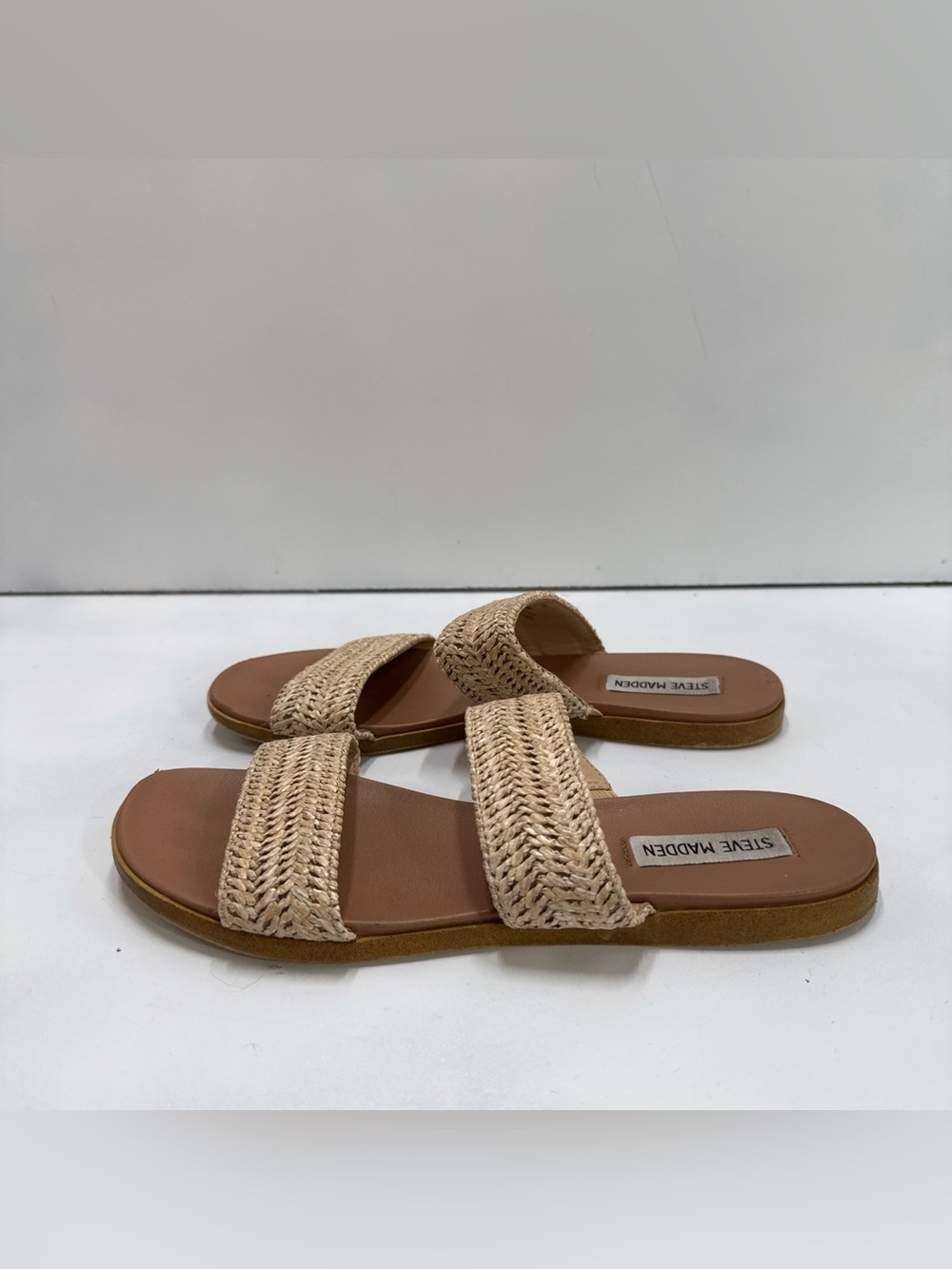 Steve Madden Women’s Brown Raffia Slide Sandals